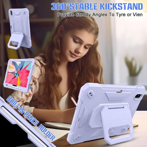 KCJ for iPad Air 11-inch Case M2 (2024),with Tempered Glass Screen Protector,Rugged Protective Case with Folding Stand/Pencil Holder/Shoulder Strap for iPad Air 11/Air 6th Generation (Blue+Yellow) in Saudi Arabia
