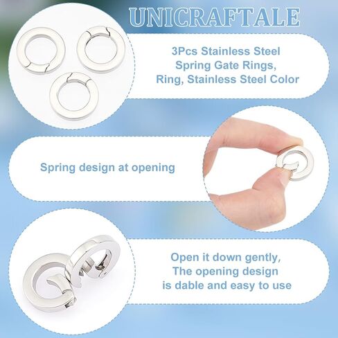 UniCraftale 3pcs حلقات بوابة الربيع من الفولاذ المقاوم للصدأ الربيع المفاجئة خطافات المشبك المشتات carabiner مقاطع جولة o حلقات المشبكات مشبك مفاتيح المعاد in Saudi Arabia