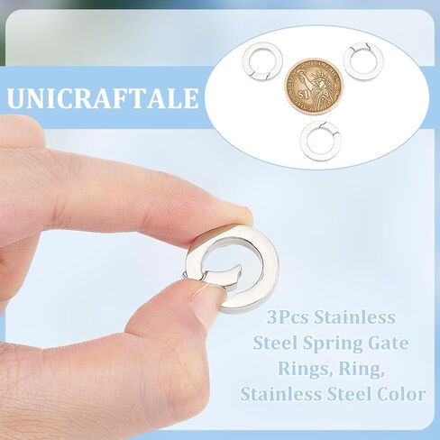 UniCraftale 3pcs حلقات بوابة الربيع من الفولاذ المقاوم للصدأ الربيع المفاجئة خطافات المشبك المشتات carabiner مقاطع جولة o حلقات المشبكات مشبك مفاتيح المعاد in Saudi Arabia