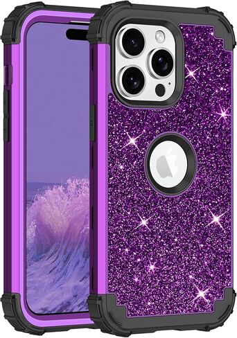 LONTECT for iPhone 14 Plus Case Glitter Sparkly Bling Shockproof Heavy Duty Hybrid Sturdy High Impact Protective Cover Case for Apple iPhone 14 Plus, Shiny Purple in Saudi Arabia