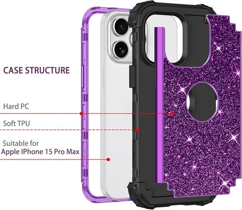 LONTECT for iPhone 14 Plus Case Glitter Sparkly Bling Shockproof Heavy Duty Hybrid Sturdy High Impact Protective Cover Case for Apple iPhone 14 Plus, Shiny Purple in Saudi Arabia