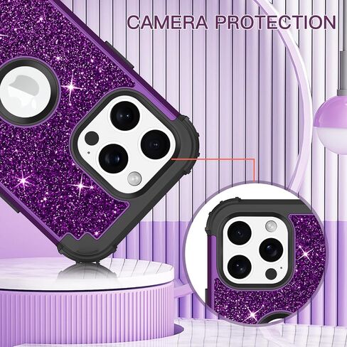 LONTECT for iPhone 14 Plus Case Glitter Sparkly Bling Shockproof Heavy Duty Hybrid Sturdy High Impact Protective Cover Case for Apple iPhone 14 Plus, Shiny Purple in Saudi Arabia
