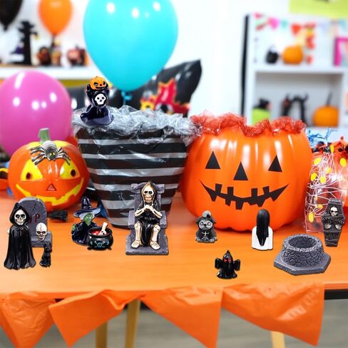 32Pcs Halloween Mini Figurines Set, Include Miniature Skull Heads Crow Tombstone Plastic Bat Spider Pumkin for Dollhouse Accessories Garden Decor Village Collections in Saudi Arabia