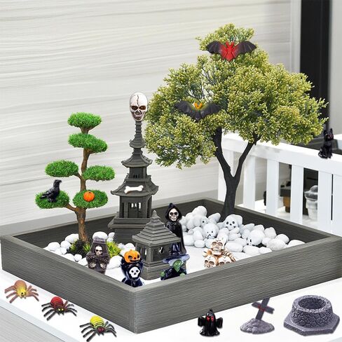 32Pcs Halloween Mini Figurines Set, Include Miniature Skull Heads Crow Tombstone Plastic Bat Spider Pumkin for Dollhouse Accessories Garden Decor Village Collections in Saudi Arabia