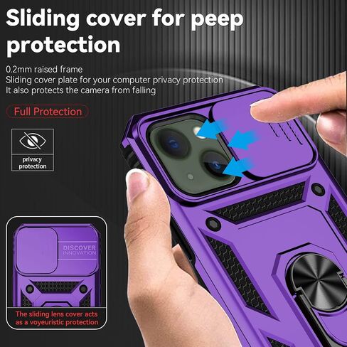 for iPhone 13 Mini Case with Camera Lens Cover HD Screen Protector, Dual Layer Military Grade Drop Protection Magnetic Ring Holder Kickstand Protective Phone Case for iPhone 13 Mini 5.4 inch (Navy) in Kuwait