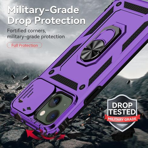 for iPhone 13 Mini Case with Camera Lens Cover HD Screen Protector, Dual Layer Military Grade Drop Protection Magnetic Ring Holder Kickstand Protective Phone Case for iPhone 13 Mini 5.4 inch (Navy) in Kuwait