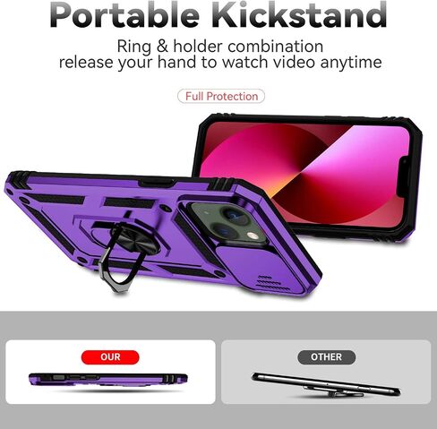 for iPhone 13 Mini Case with Camera Lens Cover HD Screen Protector, Dual Layer Military Grade Drop Protection Magnetic Ring Holder Kickstand Protective Phone Case for iPhone 13 Mini 5.4 inch (Navy) in Kuwait