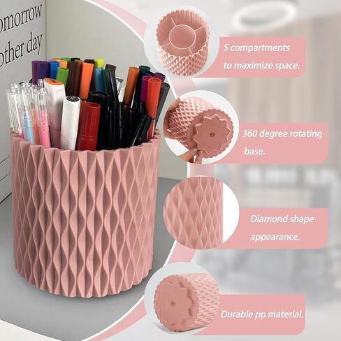 حامل القلم 2pcs للمكتب ، 5 فتحات 360 درجة من المنظم فرشاة مكياج حامل القلم الرصاص ، كوب كوب قلم كبير لمكتب سطح مكتب المنزل ، أبيض + رمادي in Kuwait
