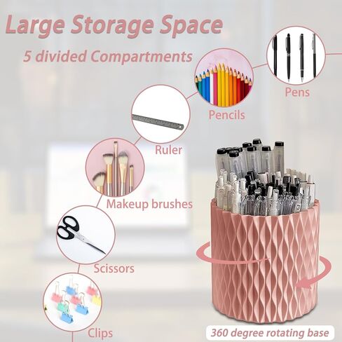 حامل القلم 2pcs للمكتب ، 5 فتحات 360 درجة من المنظم فرشاة مكياج حامل القلم الرصاص ، كوب كوب قلم كبير لمكتب سطح مكتب المنزل ، أبيض + رمادي in Kuwait