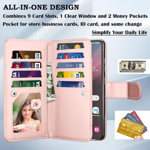Takfox Wallet Case for Samsung Galaxy S23 Plus, Galaxy S23 Plus Case, PU Leather Credit Card Holder Phone Case [9 Card Slots] Folio Flip Detachable Magnetic Cover Kickstand & Carrying Strap-Wine Red in Kuwait