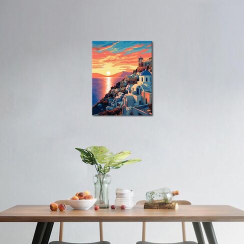TUMOVO DIY Painting by Numbers for Adults, Aegean Sea Paint by Numbers, 16X20 Inch Adults Paint by Number Kits on Canvas, Greek Seaside Houses Color by Number Flameless Art Kits in Saudi Arabia