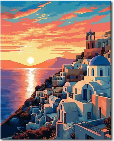 TUMOVO DIY Painting by Numbers for Adults, Aegean Sea Paint by Numbers, 16X20 Inch Adults Paint by Number Kits on Canvas, Greek Seaside Houses Color by Number Flameless Art Kits in Saudi Arabia