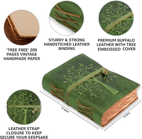 LEATHER VILLAGE Tree of Life Journal - 6 X 4 (A6) inches - Rustic Brown - 200 Antique Deckle Edge Handmade Paper – Book of Shadows - Vintage Leather Bound Journal for Women & Men in Kuwait