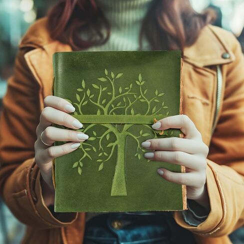 LEATHER VILLAGE Tree of Life Journal - 6 X 4 (A6) inches - Rustic Brown - 200 Antique Deckle Edge Handmade Paper – Book of Shadows - Vintage Leather Bound Journal for Women & Men in Kuwait