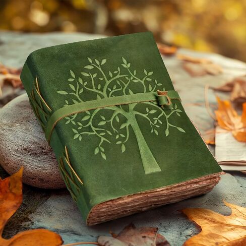 LEATHER VILLAGE Tree of Life Journal - 6 X 4 (A6) inches - Rustic Brown - 200 Antique Deckle Edge Handmade Paper – Book of Shadows - Vintage Leather Bound Journal for Women & Men in Kuwait