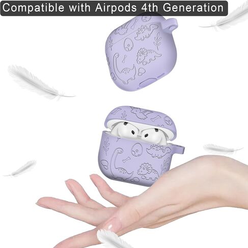 Silicone Cover for AirPods 4 Case Engraved - Cute Dino Animal Engraved Protective Case Skin for AirPods 4th Generation Case with Magnetic Lanyard, Adjustable Wrist Strap 5 in1 Set Gen 4th Case - Green in Saudi Arabia