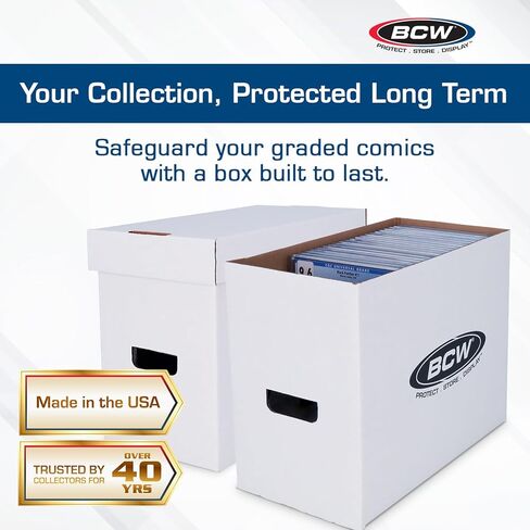 صندوق تخزين هزلي قصير من BCW | ورق مموج أبيض فاخر، 200 رطل. قوة الاختبار | قابلة للتكديس، تحمل 150-175 كاريكاتير العصر الحالي والفضي | تخزين الكتب المصورة للرسوم الهزلية القابلة للتحصيل in Kuwait