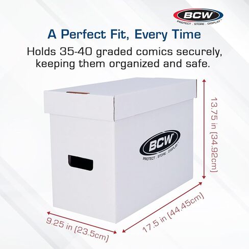 صندوق تخزين هزلي قصير من BCW | ورق مموج أبيض فاخر، 200 رطل. قوة الاختبار | قابلة للتكديس، تحمل 150-175 كاريكاتير العصر الحالي والفضي | تخزين الكتب المصورة للرسوم الهزلية القابلة للتحصيل in Kuwait