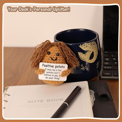 Funny Knitted Black Girl Doll with Positive Card - Adorable Long Hair Crochet Potato, Handmade Gift for Friends, Kids, Family, Coworkers - Unique Encouragement Present for Birthday, Christmas, Easter in Saudi Arabia