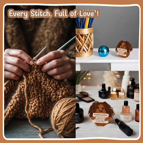 Funny Knitted Black Girl Doll with Positive Card - Adorable Long Hair Crochet Potato, Handmade Gift for Friends, Kids, Family, Coworkers - Unique Encouragement Present for Birthday, Christmas, Easter in Saudi Arabia