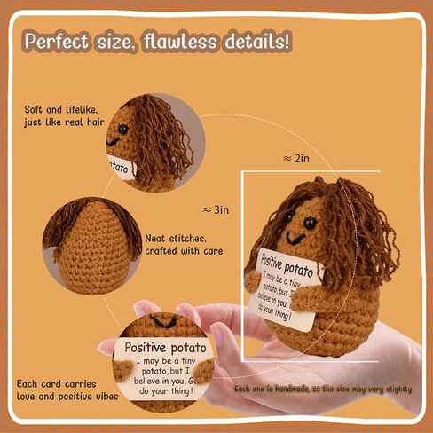 Funny Knitted Black Girl Doll with Positive Card - Adorable Long Hair Crochet Potato, Handmade Gift for Friends, Kids, Family, Coworkers - Unique Encouragement Present for Birthday, Christmas, Easter in Saudi Arabia