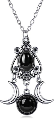Gothic Moon Crystal Necklace Vintage Statement Black Crescent Necklace Punk Style Moon Pendant Necklace Dark Gothic Necklace Halloween Costume Jewelry Chirstmas New Year for Women Jewelry Gift in Saudi Arabia