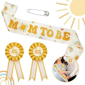 Here Comes the Son Baby Shower Decor Mom to Be Sash Dad to Be Corsage Set, Boho Sun Mommy to Be Sash Baby Shower Sash Set Party Decorations