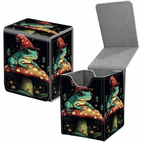 Card Deck Box for Trading Cards, MTG Commander Deck Box Fits 100+ Single Sleeved Cards, Leather Magnetic Card Storage Box for YuGiOh TCG CCG Cards, Mushroom Frog