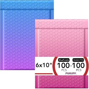 Fuxury 200pc Bubble Mailers, 100Pack 6x10 Padded Envelopes BluePurple+6x10 100Pack Bubble Mailers Gradient Pink, Self Seal Waterproof Mailing Envelopes Bubble Padded Bulk, Mailers Bubble Padded
