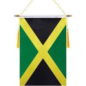18x12 Inch Jamaica Wall Banner Flag,Wooden Hanging Pole and Double Satin Finish,Jamaican Hanging Flag,for House Room,School Classroom, Club and Door