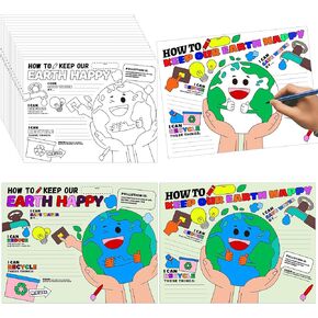 Geyoga 36 PCS Earth Day Coloring Poster for Kids 13 × 10 بوصة DIY Earth Day Coloring Poster Bulk for Kids Choilers School Classroom Party Party Party Favors