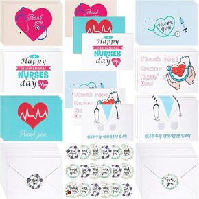 24 Pieces Nurses Day Cards Nurse Appreciation Thank You Card Nurse Week Card Nurse Appreciation Greeting Cards Doctor Gifts Nurse Gifts Appreciation Card with Envelopes Stickers for Doctors, 6 Designs