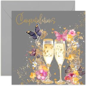 Old English Co. Card Card للزوجين - بطاقة مشاركة خاصة لهم - Gold Foil Champagne و Butterfly Design - بطاقات ذكرى للزوجين - بطاقة يوم الزفاف | فارغ في الداخل