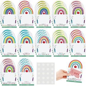 ReliThick 48 Pcs Teacher Appreciation Gift Card Holders Bulk Rainbow Graduation Gift Card Sleeves for Teacher Best Teacher Ever Card Teacher of The Year Appreciation Gifts