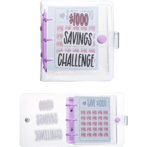 Money Saving Challenge, 1000 Dollar Money Savings Budget Book with Cash Envelopes Mini Money Saver Binder Cash Binder for Budgeting Cash Planner, Purple