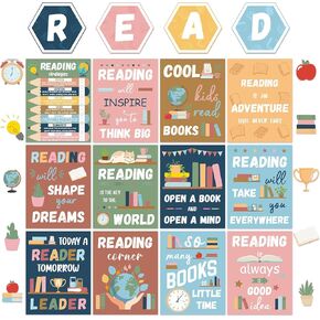 gisgfim Boho Reading Posters for Classroom Reading Corner Bulletin Board Decorations Educational Motivational Reading Strategies Posters for Elementary School Library Wall Art Decor Supplies