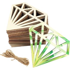 30 Pack 4 Inch Wood Diamond Cutouts Unfinished Wood Diamond Crafts Wooden Diamond Hanging Ornaments DIY Diamond Craft Gift Tags for Home Party Decoration