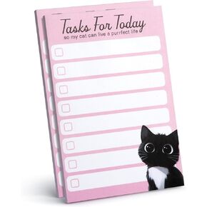 2pk Purrfect Black Cat to Do List Pads Sticky Notes | Funny Cat Lover Gifts for Women | 50 Page Small Notepads 4x6 inch, Pink