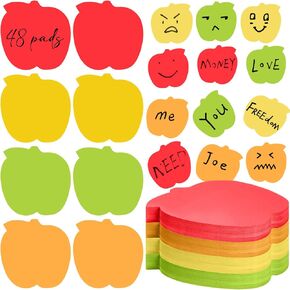 4800 Sheets Apple Shaped Teacher Sticky Notes Pads 2.9'' x 2.8'' Back to School Self Sticky Tab Memo 48 Pack Easy to Post for Teacher Student Office(Red)