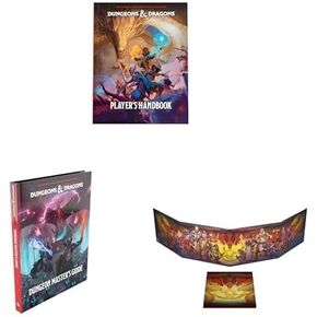 Dungeons & Dragons 2024 Player's Handbook + Dungeon Master's Guide (D&D Core Rulebooks) + Dungeon Master's Screen DM Accessories Bundle