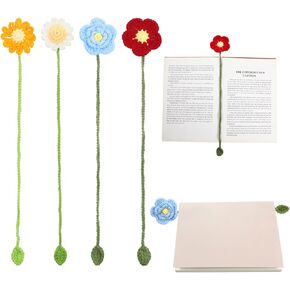 4 PCS Flower Landmark ، 4 أنماط شخصية مخصصة لكتاب لطيف ، مرجعية من زهور الكروشيه لعشاق الكتب ، الديدان ، القراء ، الأدبيين ، الطلاب ، المعلمين