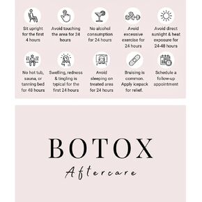 بطاقة Botox Aftercare | 50 حزمة | حجم بطاقة العمل 2x3.5 بوصة | مجموعة Botox Affcare Kit | تصميم بسيط وأبيض بسيط مع التوضيح والتعليمات