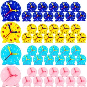 Batiyeer 24 PCS Teaching Clock Kit للأطفال لتوضيح الوقت في تدريس الساعة المصغرة للأطفال المعلم الأساسي لتطوير الرياضيات ومستلزمات الفصول الدراسية ، 4 بوصات (أصفر)