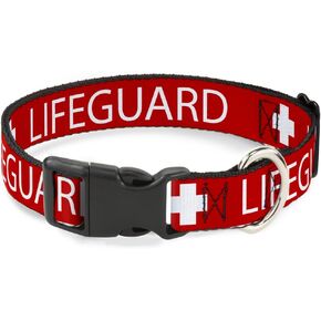 Buckle-Down Plastic Clip Collar - LIFEGUARD/Logo Red/White - 1.5" Wide - Fits 18-32" Neck - Large