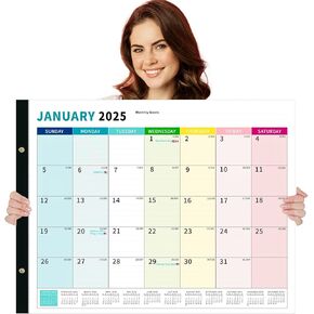 Large Desk Calendar 2025, Totall 18 Monthly Desk Calendar, Large Size 17" x 22", From Now to December 2025, Thick Paper with Transparent Corner Protectors, Colorful Lump