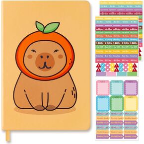 B1ykin Hardcover حكمت دفتر دفتر مجلة مع ملصقات مخطط ، 196 صفحة PU Leather Journal Notebook Journals Diary Notepad لكتابة كلية العمل في كلية العمل (الأسود القط الأزهار)