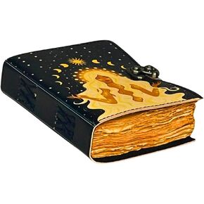 Handmade Antique Deckle Edge Paper Journal – Mystical Goddess Leather Notebook with Vintage Lock – Celestial-Themed Writing Diary, Grimoire, Sketchbook & Gift for Writers & Artists 7 Inches