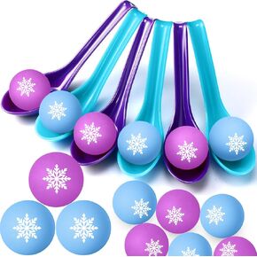 48 PCS لعبة Snowflake Party Game Blue و Purple Spoon Relay Set ، لعبة Snow Ball and Spoon Race لـ Winter Snowflake Party Forms Favors Supplies Supplies (Blue ، Purple)
