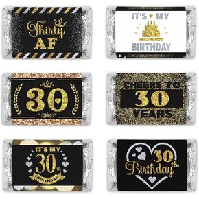 PHOHUI HAVE A NICE TIME Black and Gold 30th Birthday Party Mini Candy Bar Wrappers,Mini Candy Bar Wrappers Birthday Party Favors, Pack of 54. (30)