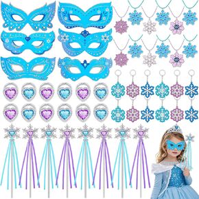 WinRayk Frozen Party Forms Favors Supplies for 12 Girls Kids ، Mask Wand Snowflice Necklace keychain Ring Christmas Goody Bag Pinata chourtear gaft classroom afresh Winter Elsa Party Decor